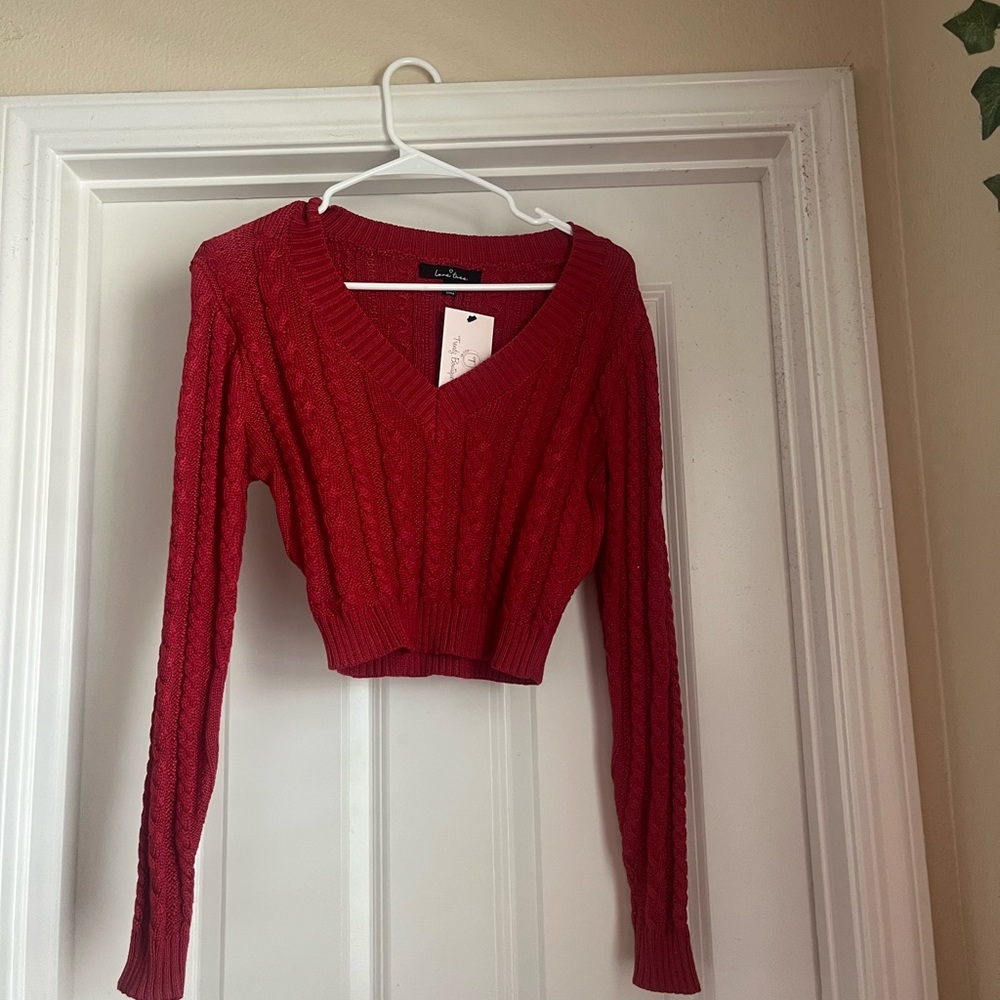 red cropped sweater